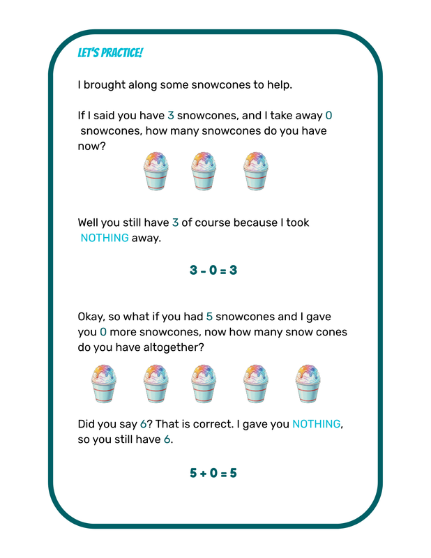 Snowcone subtraction practice page from the workbook