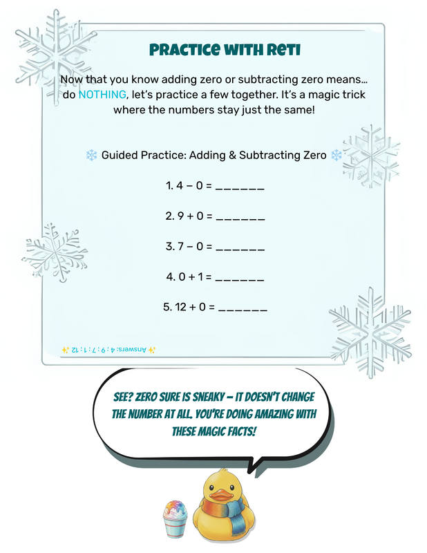 Training challenge page from the Reti the Yeti math workbook